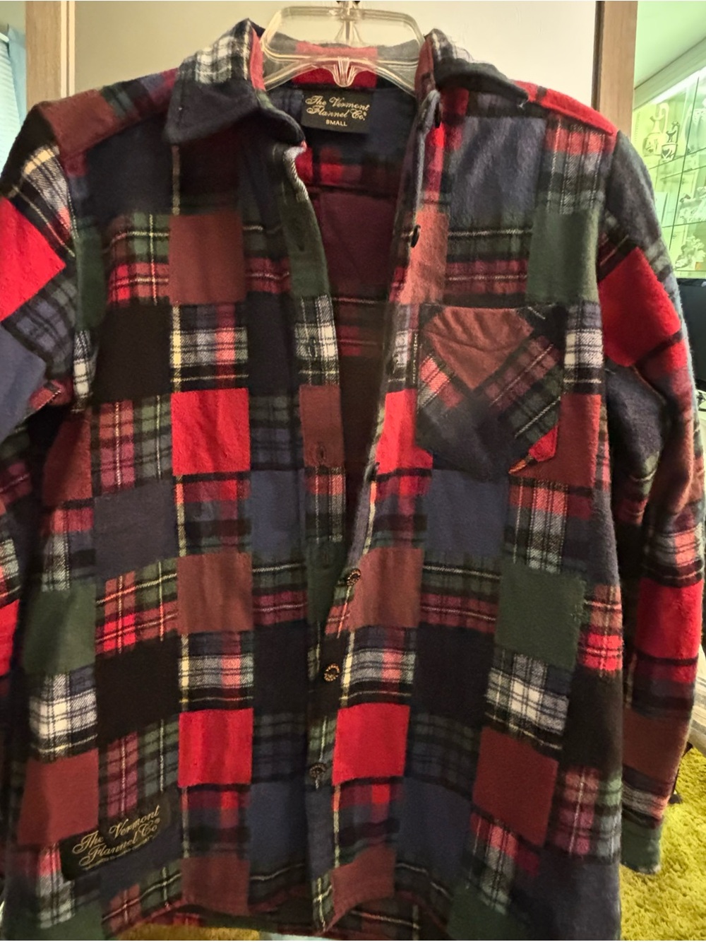 Vermont Flannel Co Patchwork Plaid Flannel Shirt Small Made in USA Red Green Blu